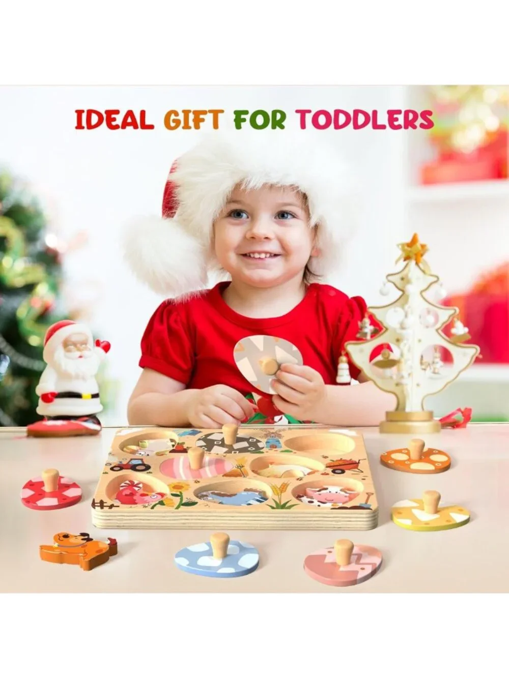 Easter Wooden Farm Animal Puzzles for Toddlers, 8-Pc Montessori Educational Toys